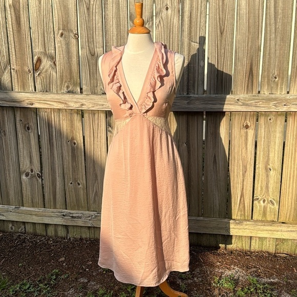 Anthropologie Avec les Filles pink slip dress, lace and ruffle details, sz small - Picture 6 of 13